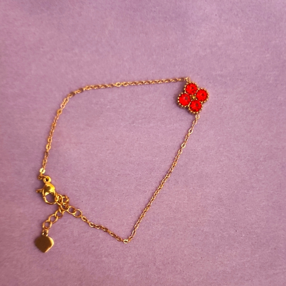 Gold and Red Floral Bracelet